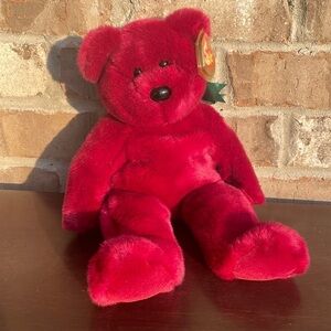 Ty Beanie Buddie Teddy in a Cranberry color 1996
